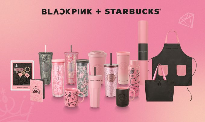 BLACKPINK+Starbucks聯乘系列登場！別注版BLACKPINK草莓朱古力忌廉星冰樂、Lisa最愛首推粉紅色水鑽不鏽鋼凍杯、BLACKPINK配色循環再造咖啡杯